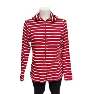L.L. Bean Striped Red‎ Full Zip Hooded Cardigan size Medium Regular